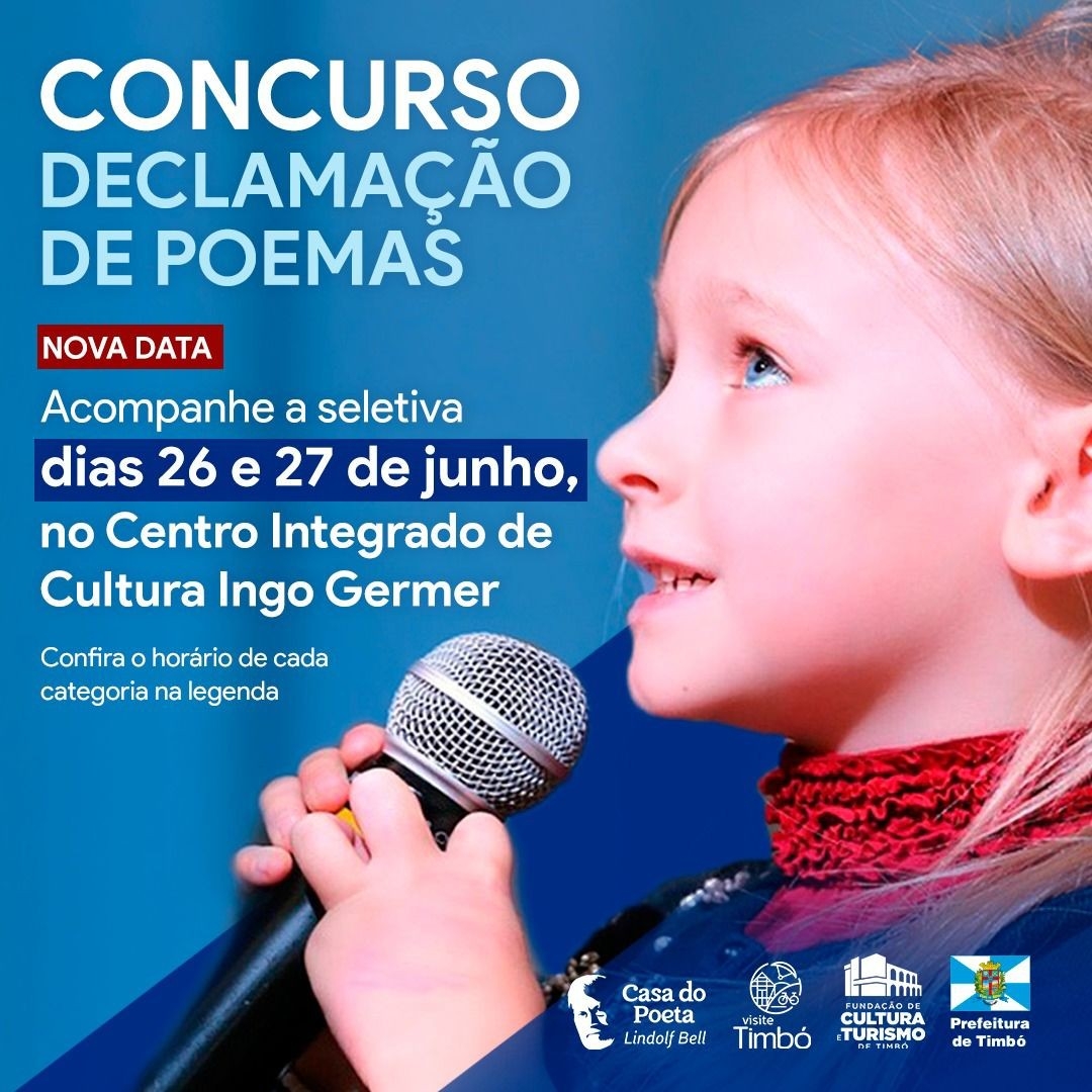 Nova Data para Seletivas do 14º Concurso de Declamação de Poemas de Timbó